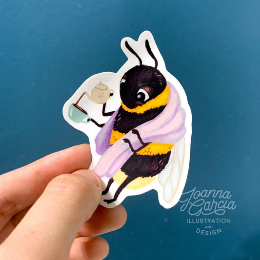 Bee with Tea Vinyl Sticker - Joanna Garcia Art